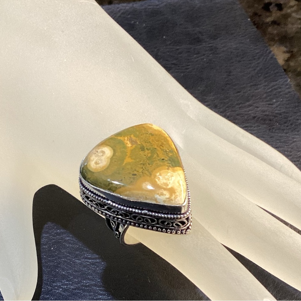 Sterling Silver Genuine Ocean Jasper .925 Silver Ring 7